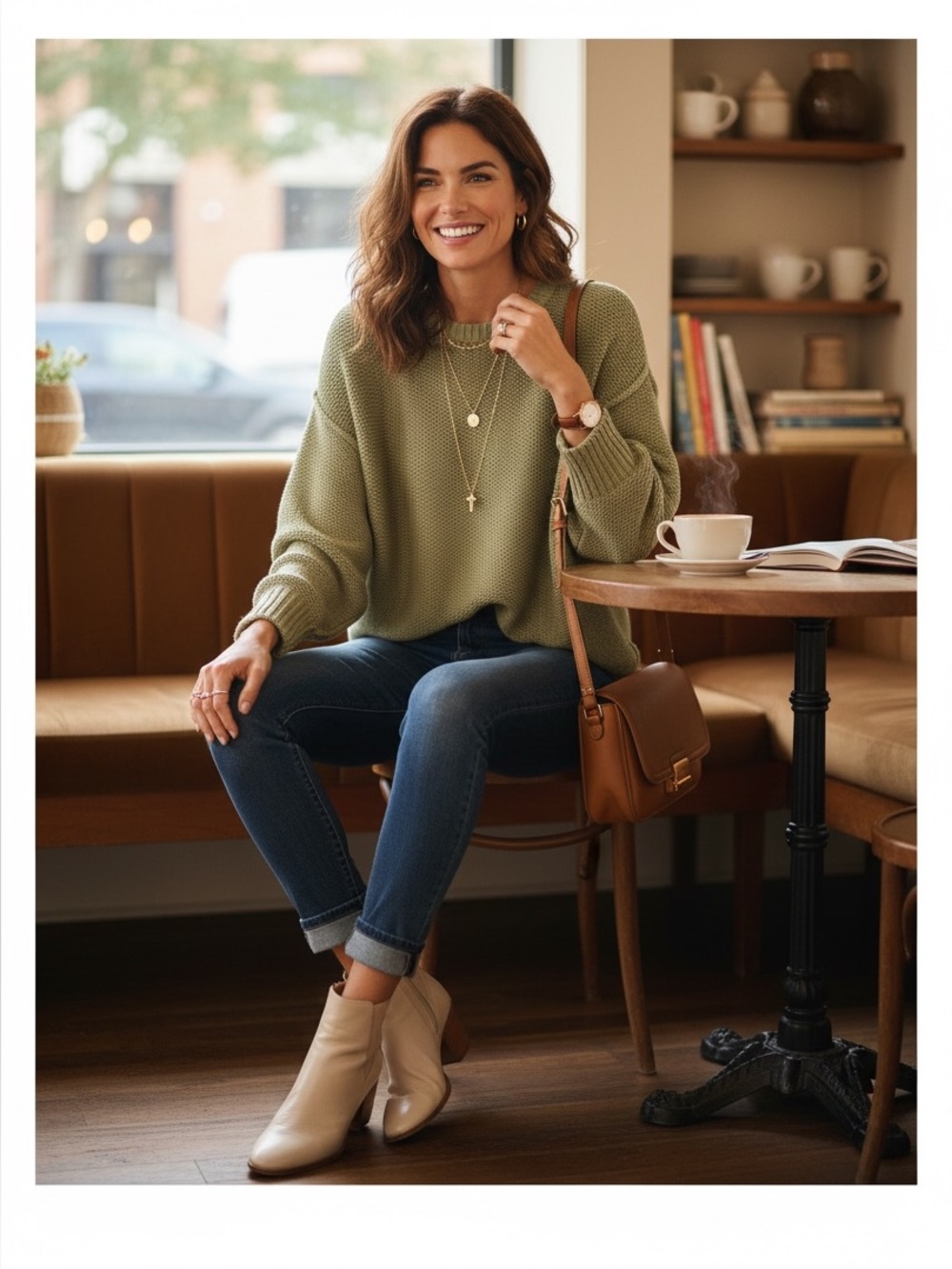 Line & Dot Light Olive Crew Neck Oversized Sweater Sz Medium